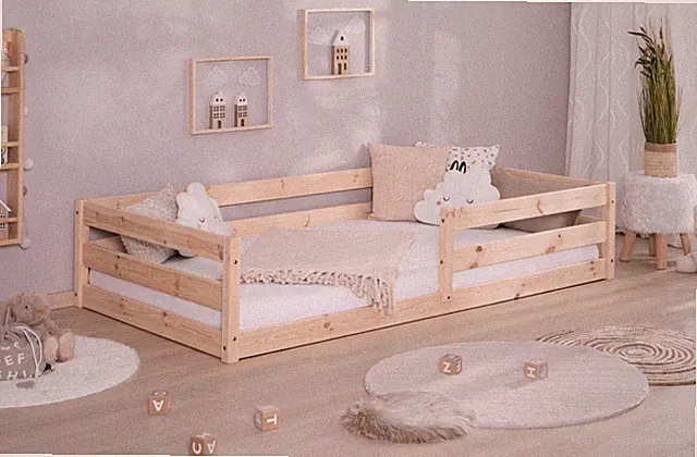 ANGEBOT Bodenbett "Lex" inkl. Rollrost B-WARE Kiefer massiv Natur 100x200 cm
