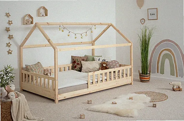 ANGEBOT Hausbett "Kay" inkl. Rollrost B-WARE Kiefer massiv Natur 100x200 cm