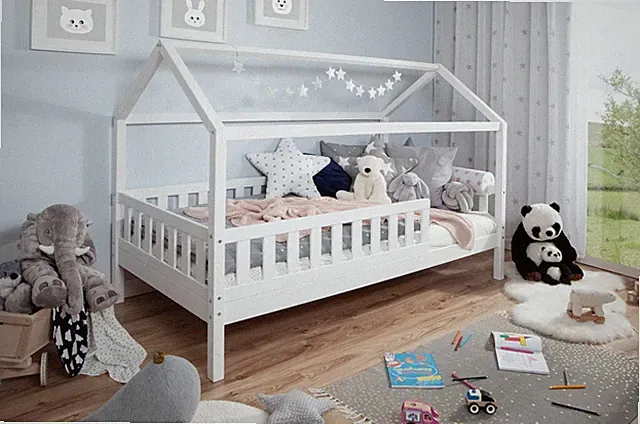 ANGEBOT Hausbett "Kay" inkl. Rollrost B-WARE Kiefer massiv weiß 90x200 cm