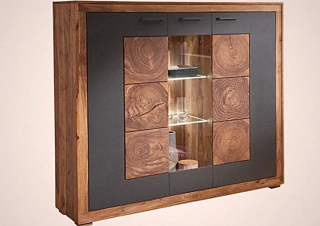 Anrichte Kommode Vitrine Mehrzweckschrank Highboard Sheesham braun 150x40x135