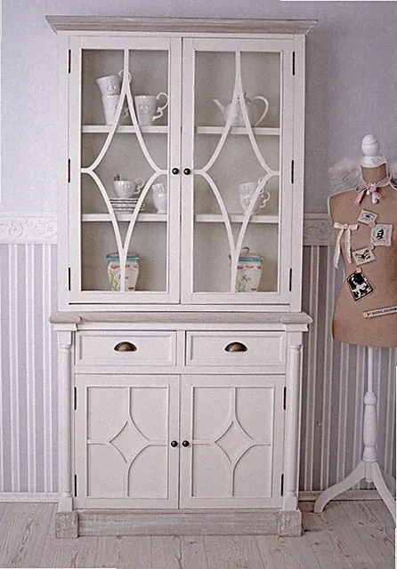 Anrichte Landhausstil Vitrine Vitrinenschrank Antik Küchenschrank Küchenvitrine