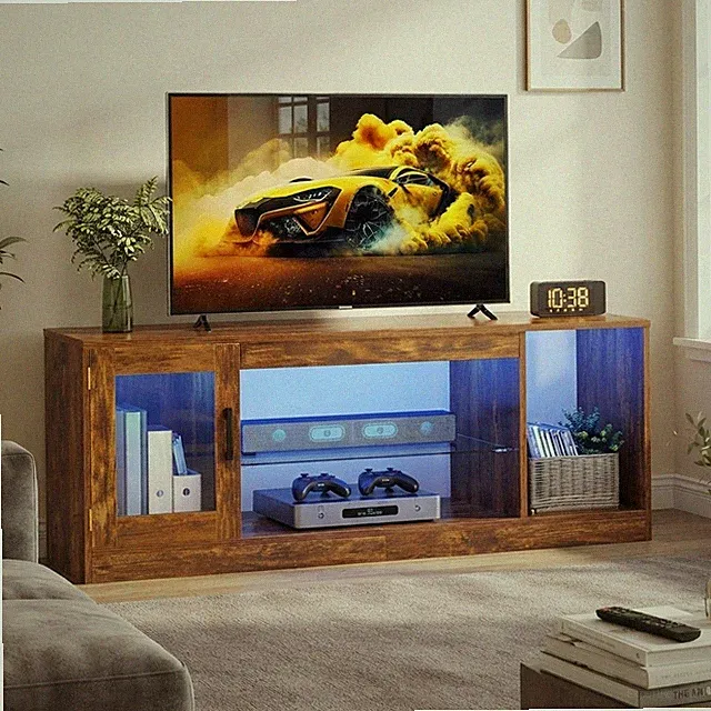 Anspruchsvoller TV-Schrank mit verstellbaren Glasböden & 7-farbiger LED-Beleuchtung