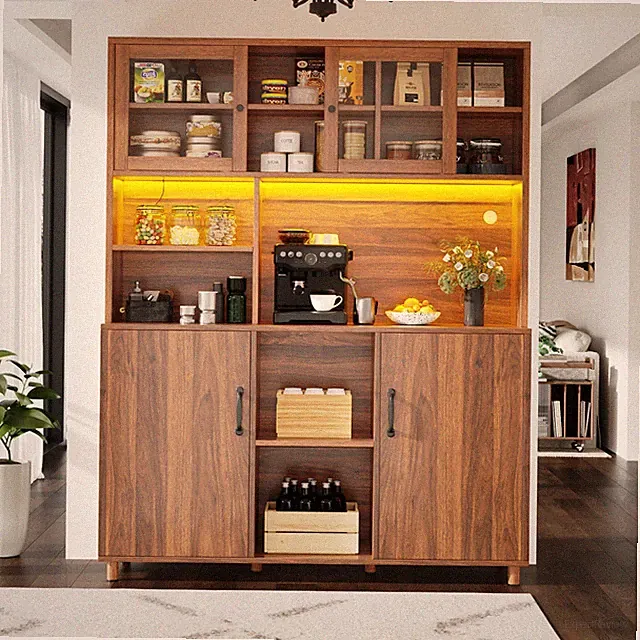 Antik 140*185 cm Küchenschrank Hochschrank Buffetschrank mit LED-Beleuchtung App