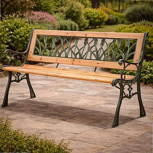 Antik Gartenbank Holz mit Schmiedeeisen Sitzbank Balkon Terrasse Outdoor