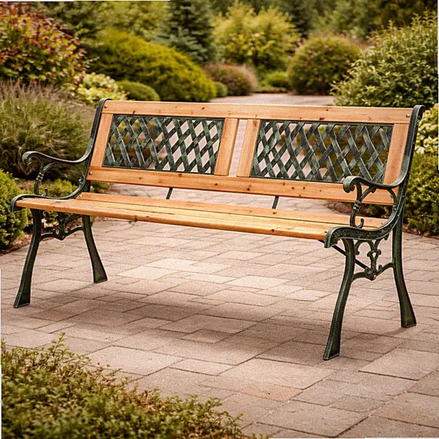 Antik Gartenbank Holz mit Schmiedeeisen Sitzbank Balkon Terrasse Outdoor