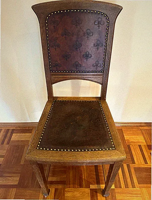 Antik Holzstuhl um 1915 Leder Eiche Massiv Vintage Stuhl