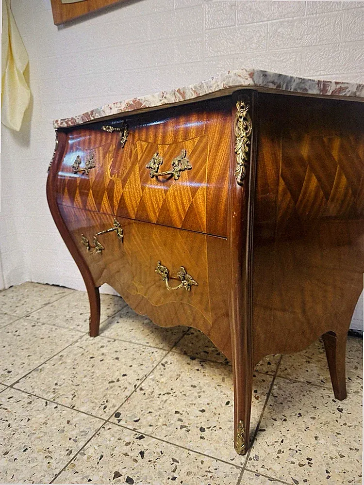 Antik Massivholz 2 Schubladen Intarsien Kommode Alt Marmorplatte Rokoko Barock