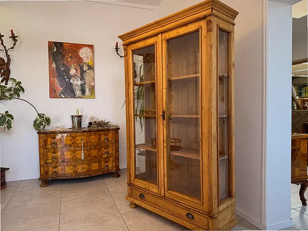 Antike Bauernvitrine Vitrine Naturholz Bücherschrank Alte Bauernmöbel D2707