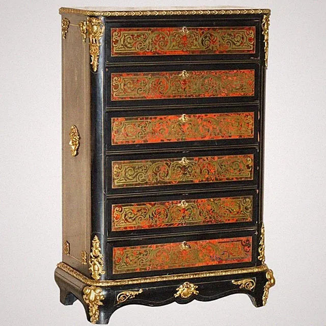 ANTIKE FRANZÖSISCHE KOMMODE NAPOLEON III BOULLE INTARSIEN AUFRECHT KOMMODE