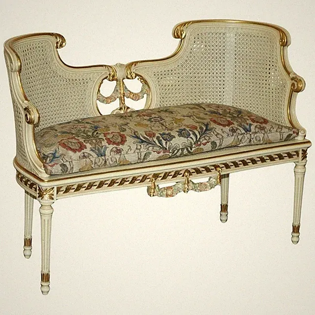 ANTIKE FRANZÖSISCHE LOUIS BERGERE FENSTERBANK BLATTSILBER BESTICKT GOLD & SILBER