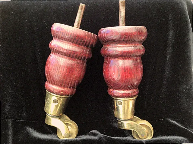 Antike Massivholz Möbelbeine mit Messingrolle 2er Set Vintage drehbar 16 cm