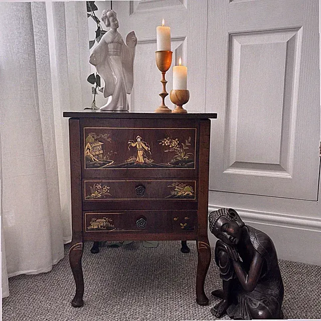 Antiker Chinoiserie Nähkasten Schrank - vergoldet orientalische Dekoration, Cabrio Beine