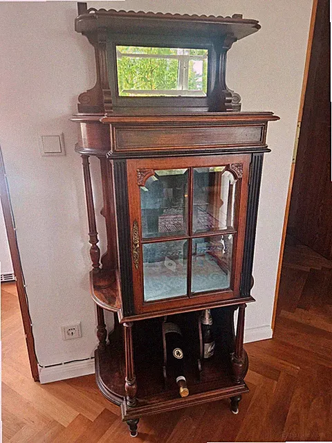 antiker französischer Vitrinenschrank, gebraucht, 144 x 65 x 36 cm