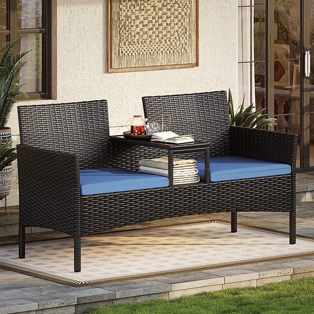 Aoxun 2-Sitzer Polyrattan Gartenbank Rattan Sitzbank Gartenmöbel & Regenschutz