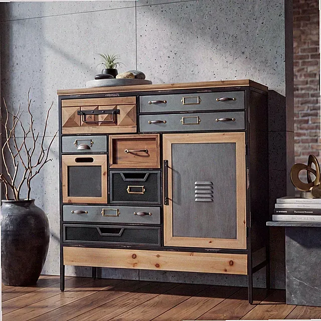 Apothekerkommode HWC-Q77, Industrial Vintage/Shabby Holz Metall 85x84x35cm