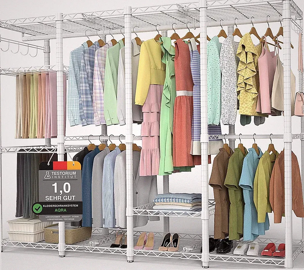 AQRA Offener Kleiderschrank System,Kleiderständer Mit 9 Höhenverstellbarem Regal