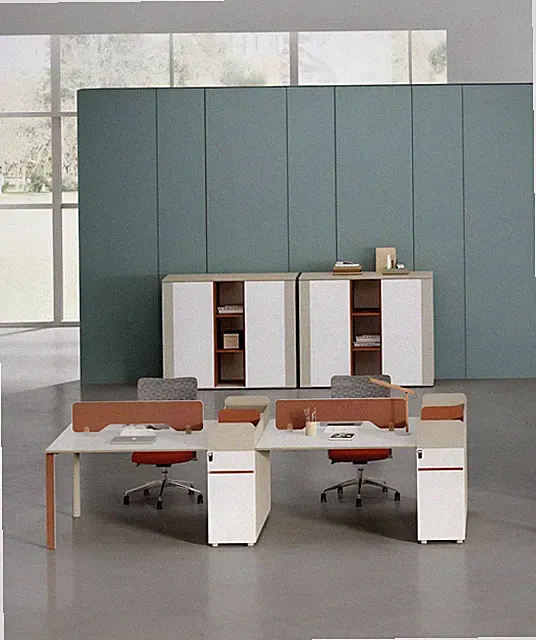 Arbeitsplatz für 4 Personen mit 2 Aktenschränken Arbeitszimmer Möbel Holzmöbel
