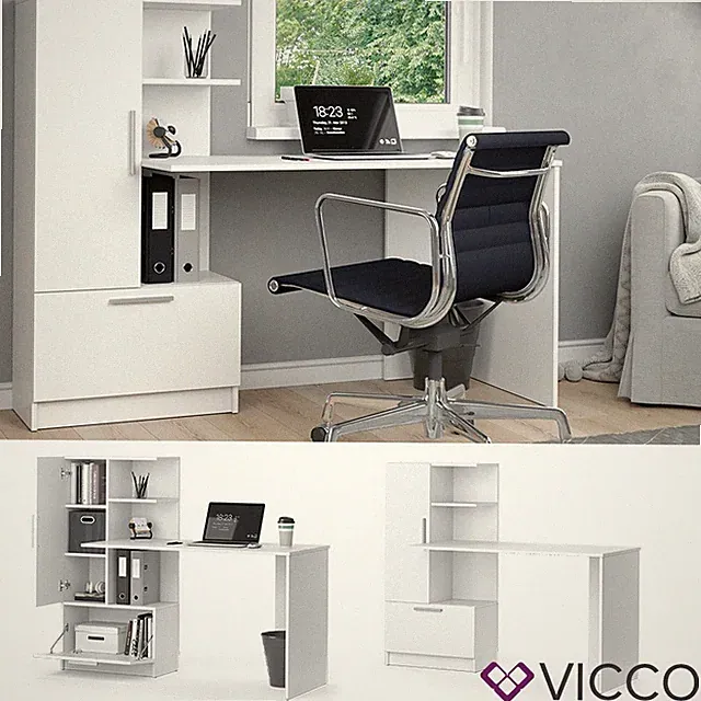 Arbeitstisch Schreibtisch Bürotisch Tomy Weiß 150x120 modern Computertisch Vicco