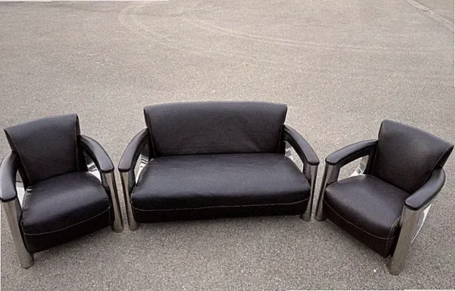 Art Deco 2 Sitzer 2x Sessel Clubsofa Inox braun