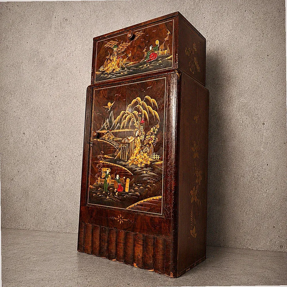 Art Deco Cocktailschrank Chinoiserie Nussbaum