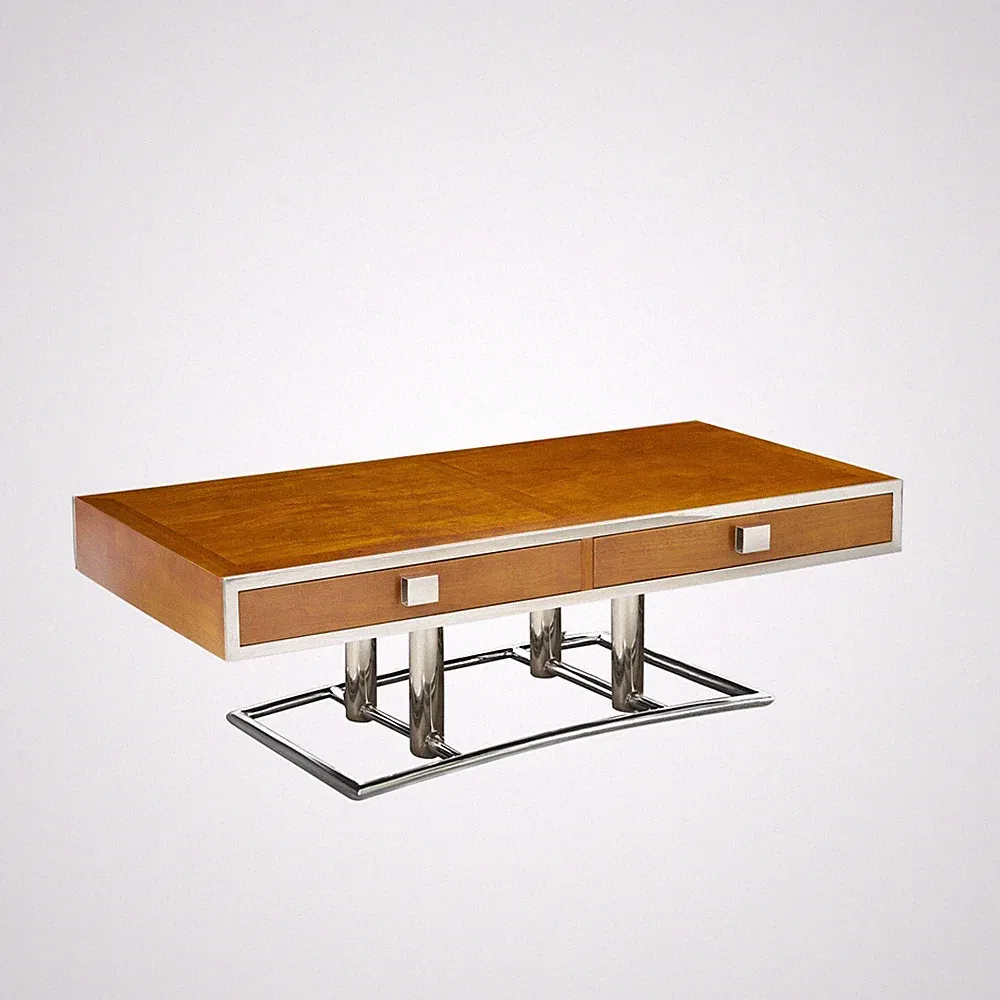 Art Deco Couchtisch "Cassius" mit Chromgestell Modern Ablage Schublade Retro