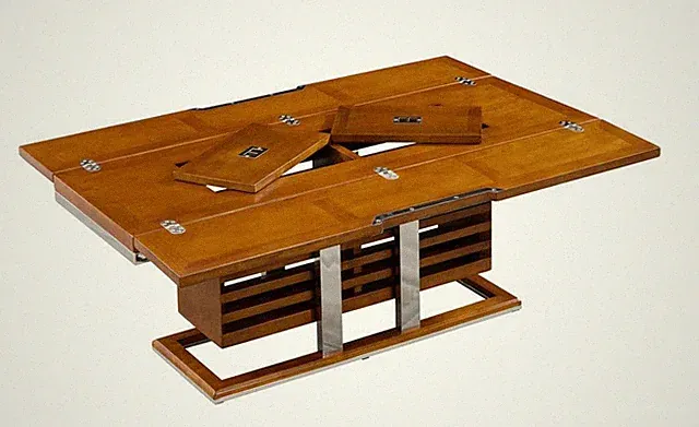 Art Deco Couchtisch "Michel" mit Chromgestell Holzplatte vergrößerbar Sofatisch