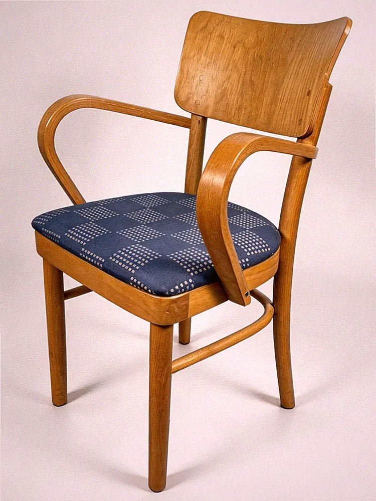 Art Deco Holzstuhl mit Armlehnen Fameg Thonet Bauhaus Vintage Sessel 1 von 7