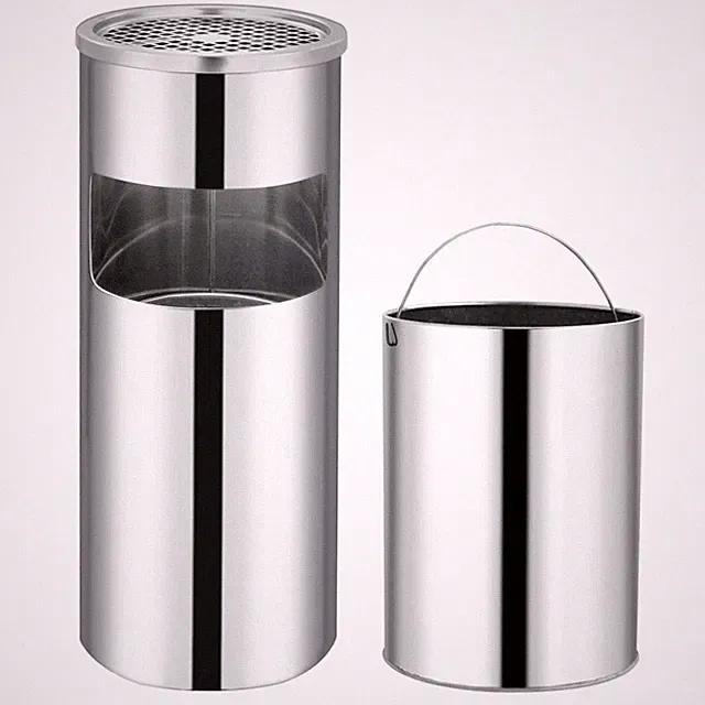 Aschenbecher Mülleimer Edelstahl silber 25x61cm 30L herausnehmbares Innenfass Innen