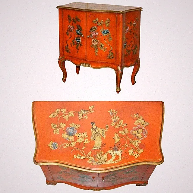 ATEMBERAUBENDE 20ER JAHRE VINTAGE CHINESISCHE CHINOISERIE GEISHA MÄDCHEN LACK BEISTELLSCHRANK