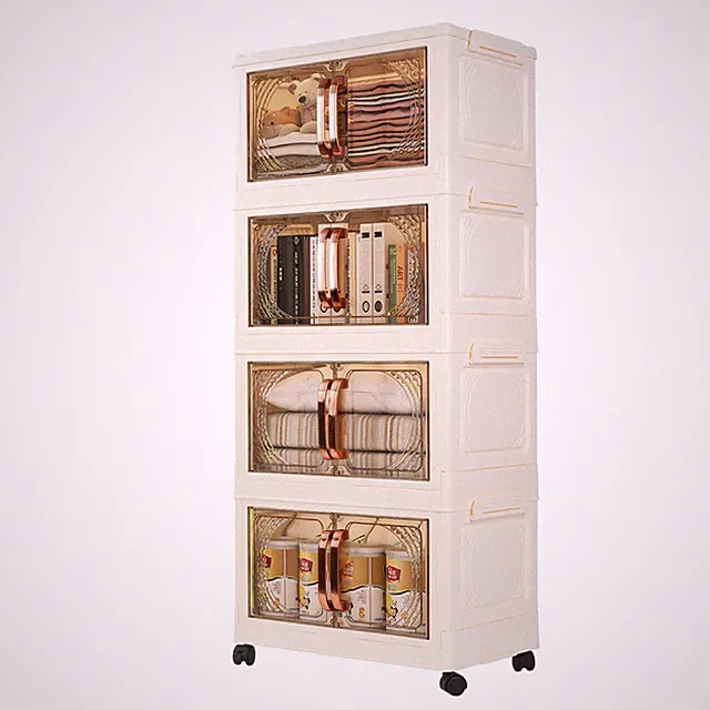 Aufbewahrungsbox Badschrank Küchenregal Faltbar Stapelbar mit Tür Rollen Weiß