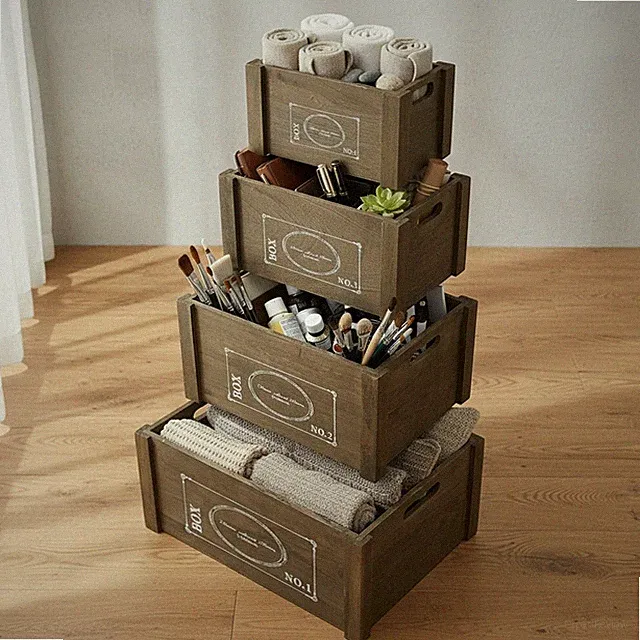 Aufbewahrungsboxen 4er Set Braun Ordnung Shabby Holzkisten Vintage Retro