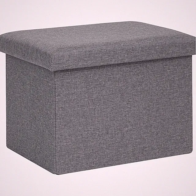 Aufbewahrungshocker Grau 42x32x32 cm Holz Leinen Stauraum Sitzbank