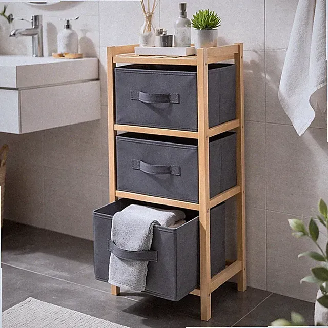 Aufbewahrungsregal Schubladenregal Badregal 65x27x25cm Holz Stoff Standregal