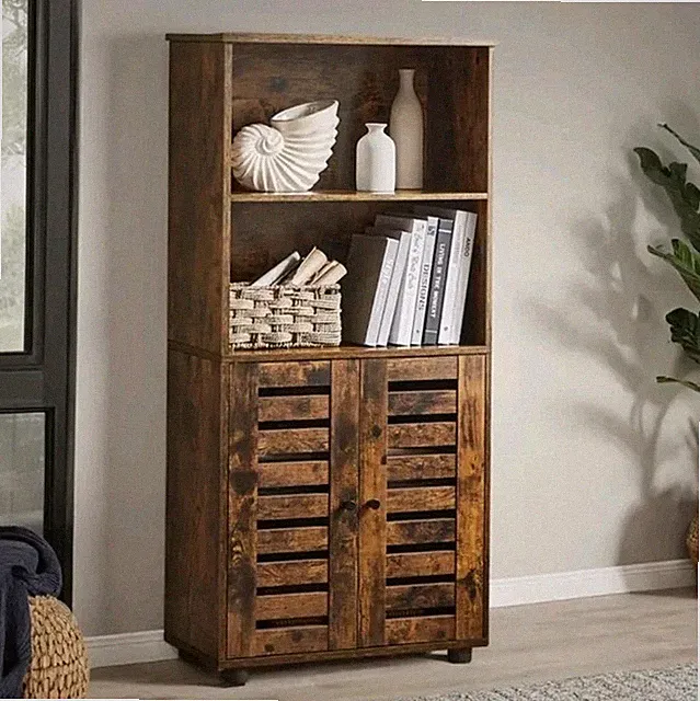 Aufbewahrungsschrank, Bücherregal, Küchenschrank, mit Lamellentüren Fächer Retro