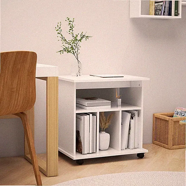 Aufbewahrungsschrank Hochglanz weiß 60x45x60cm Bauholz mit abschließbaren Rollen