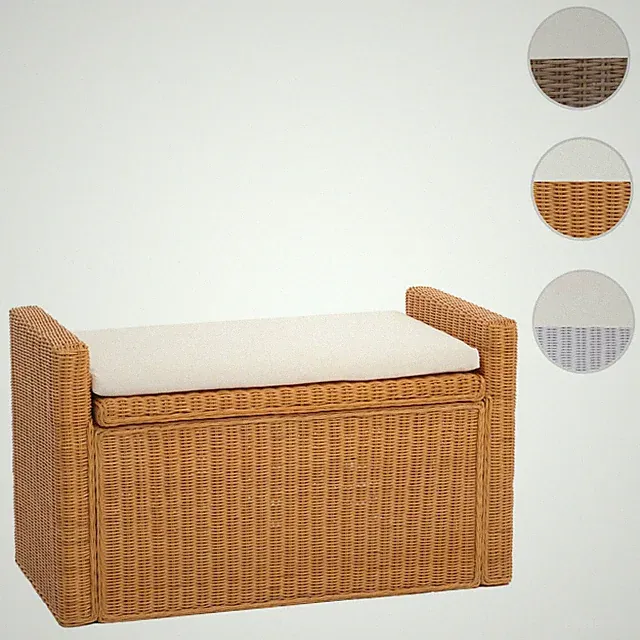 Aufbewahrungstruhe M92, Truhe Sitzbank Garderobenbank, Kissen Kubu Rattan 88cm