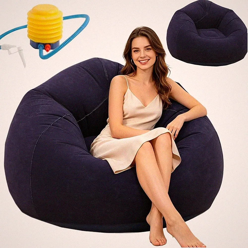 Aufblasbares Sofa und Sessel mit Pumpe blau tragbar wasserundurchsichtig