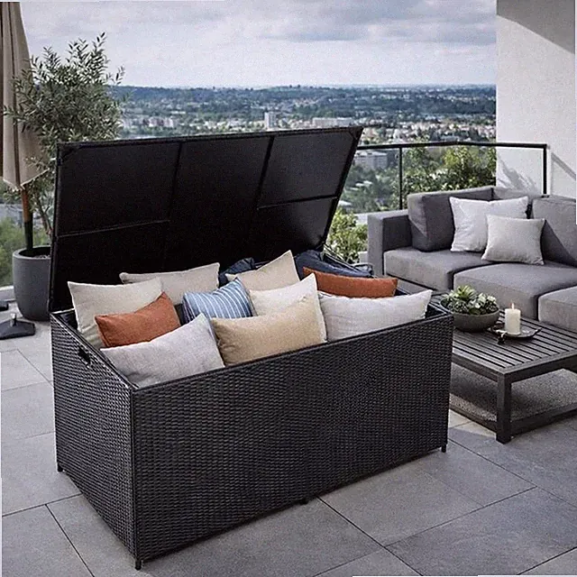 Auflagenbox Poly Rattan 870 Liter XXL Kissenbox Box Aufbewahrungsbox Schwarz