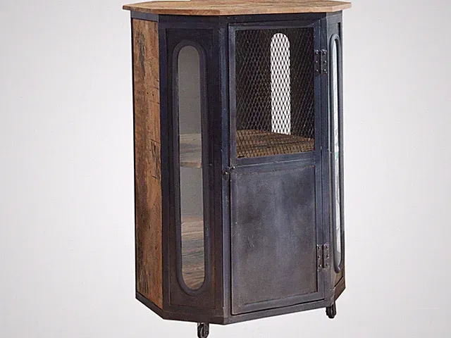 ausgefallene industrial Vitrine Holz Mango massiv Natur Regal Vitrinenschrank