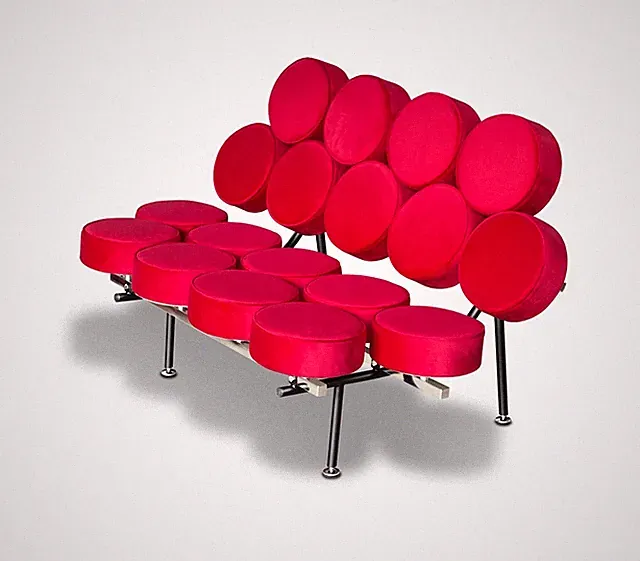 Außergewöhnliches Samt Sofa Rot Länge 122 cm Einzelstück.