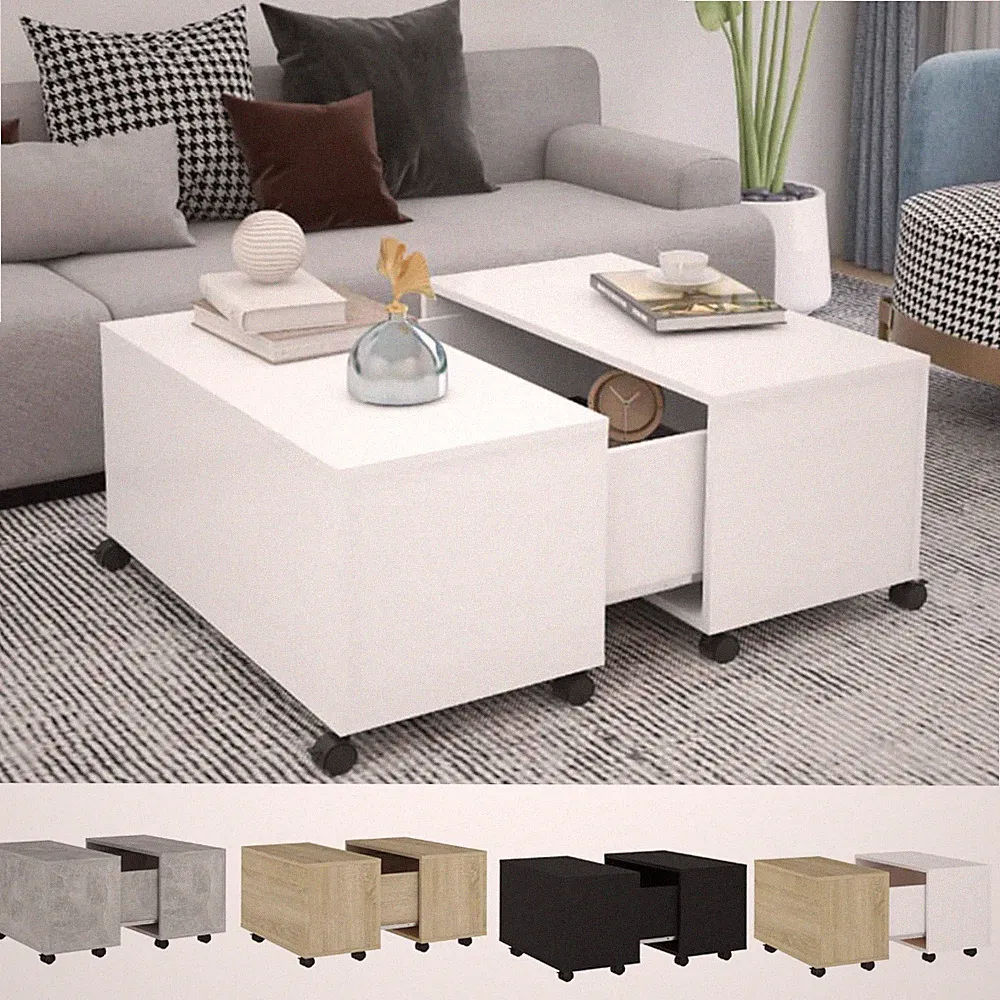 Ausziehbar Couchtisch mit Rollen Sofatisch Kaffeetisch Beistelltisch Tisch