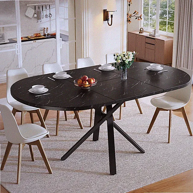 Ausziehbarer Esstisch 140/180 cm Rund-Oval Tisch Erweiterbar Küchentisch Marmor