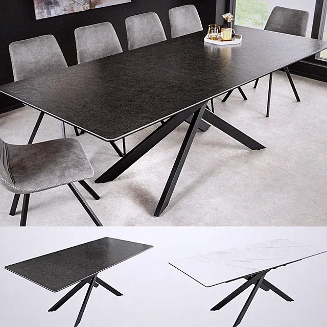 Ausziehbarer Esstisch ALPINE 160-200cm FARBWAHL Keramik schwarzes Metallgestell
