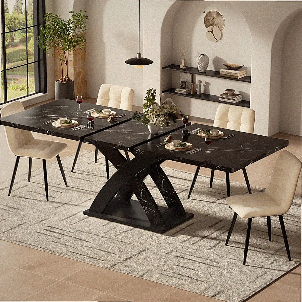 Ausziehbarer Esstisch Marmoroptik 120/160 *80cm Erweiterbar Küchentisch Schwarz