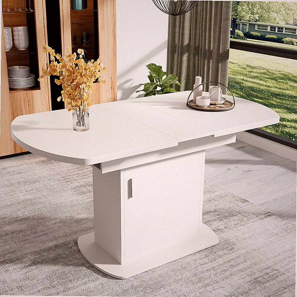Ausziehbarer Esstisch mit Stauraum 110- 130 x 70 cm Erweiterbar Küchentisch Weiß