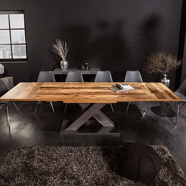 Ausziehbarer Esstisch MONTREAL 180-280cm natur Plankeneiche Holz-Design schwarz