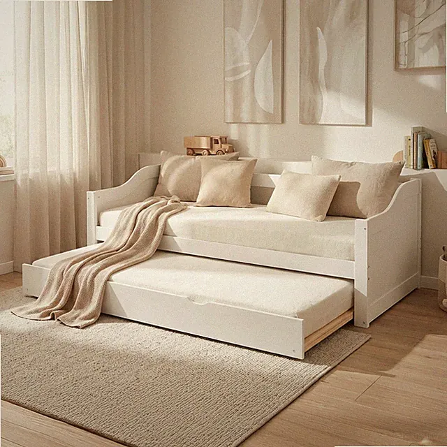 Ausziehbett 90x200 cm Einzelbett mit Lattenrost Weiß Holz Gäste Bett Homestyle4u
