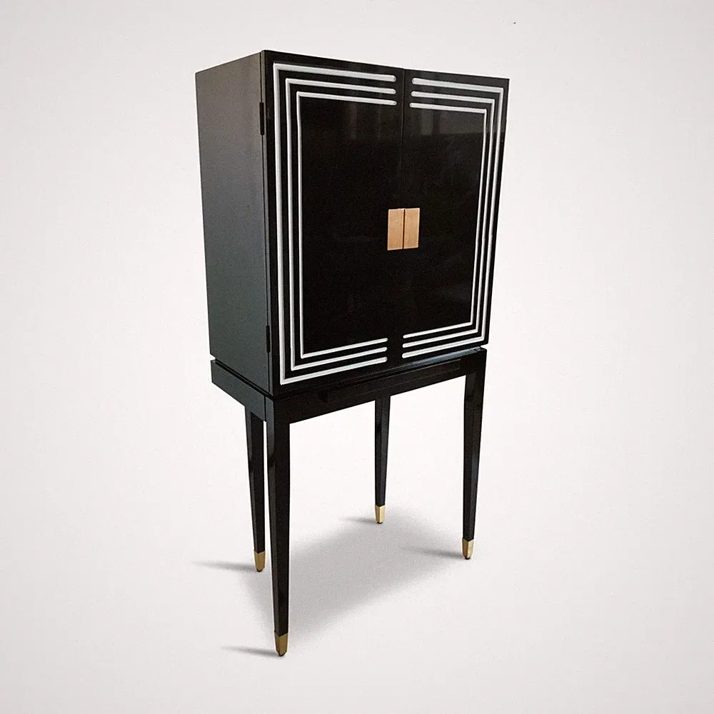 Authentic Models Art Deco Bar Likörschrank Schwarz & Weiß