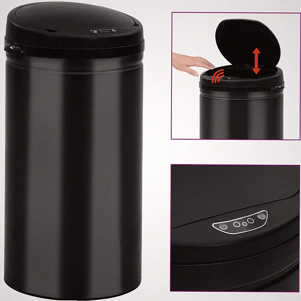 Automatik Sensor Mülleimer 50L Schwarz Kohlenstoffstahl ABS 30,5x81,5cm Freisprecheinrichtung LED!