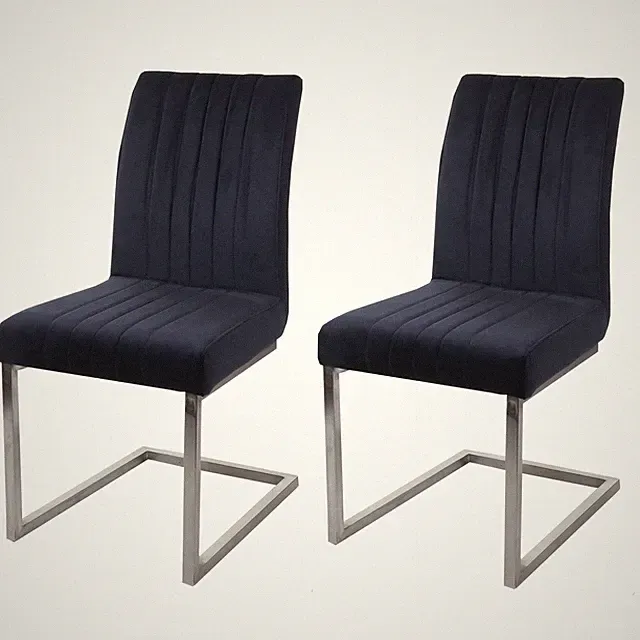 B-Ware 2er-Set Freischwinger MCW-L14, Samt Edelstahl gebürstet, anthrazit-blau